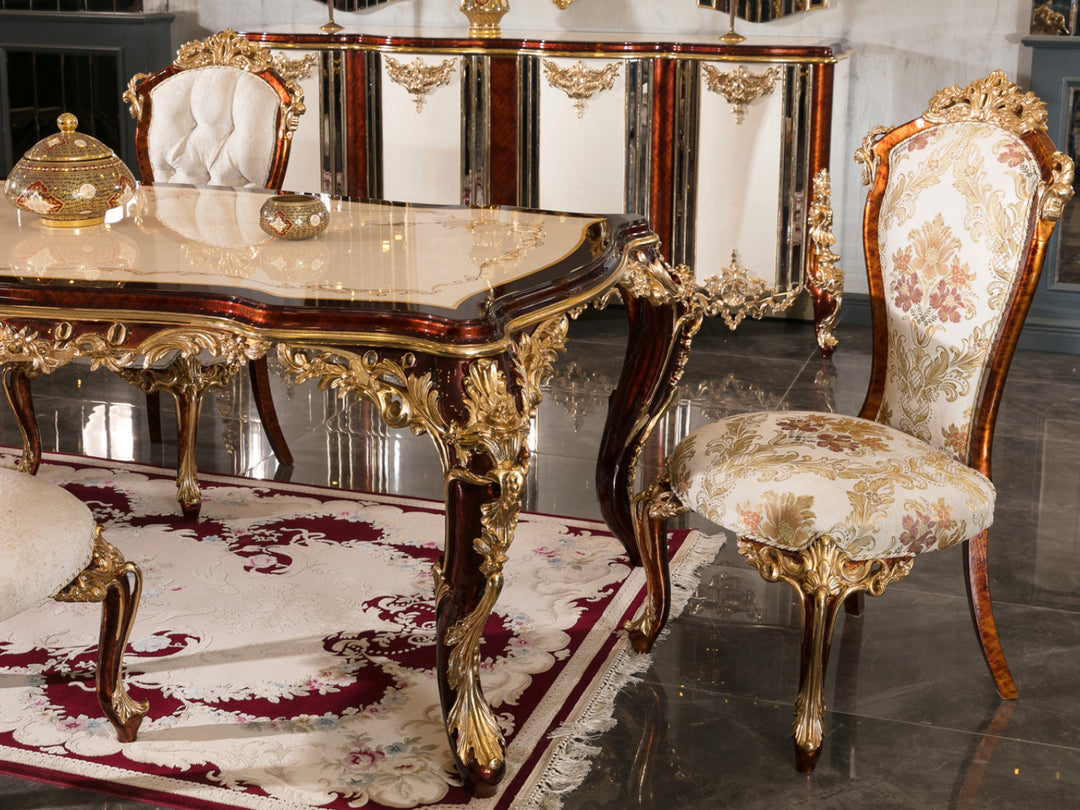 Artisan-Made Royal Wooden Dining Set with Rich Detailing and Classic Finish