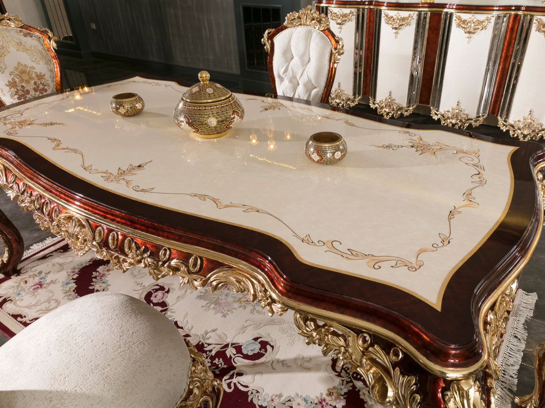 Artisan-Made Royal Wooden Dining Set with Rich Detailing and Classic Finish