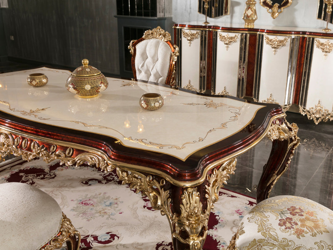 Artisan-Made Royal Wooden Dining Set with Rich Detailing and Classic Finish