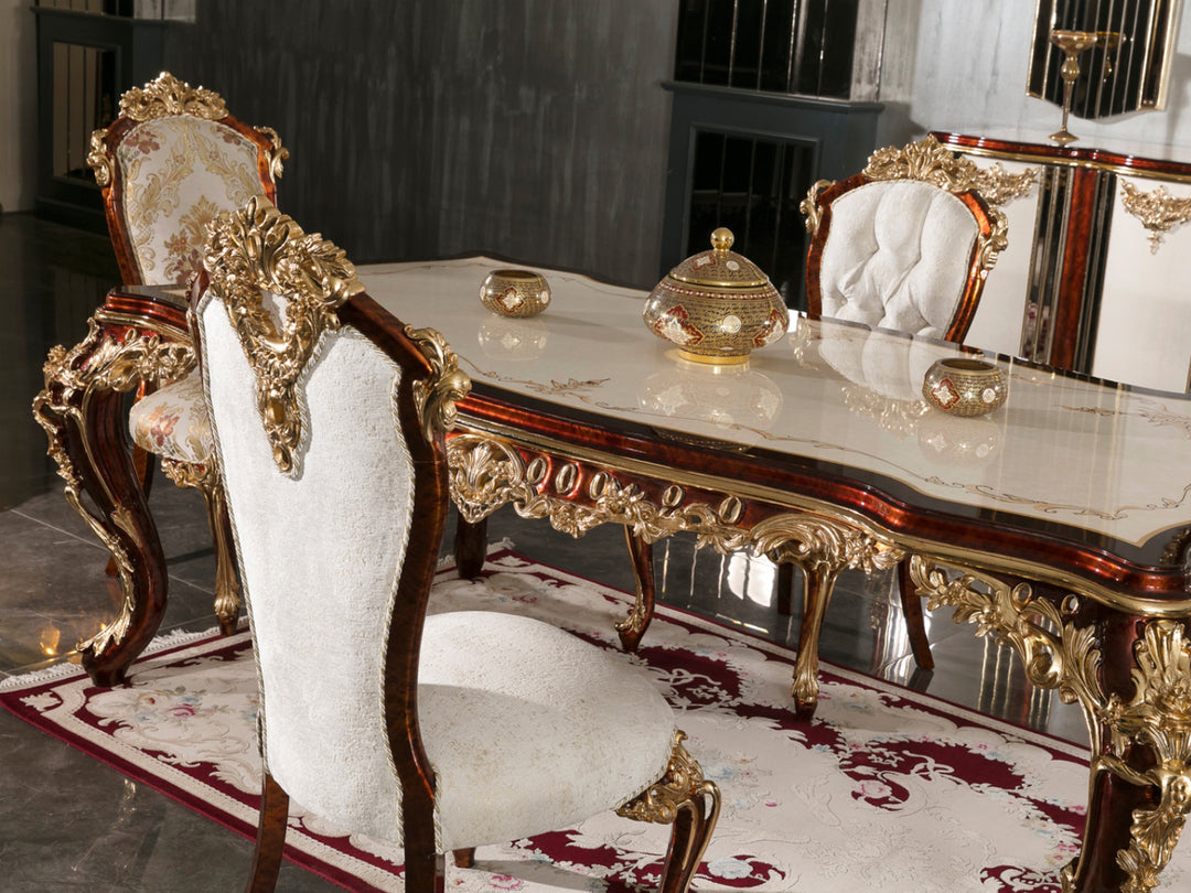 Artisan-Made Royal Wooden Dining Set with Rich Detailing and Classic Finish