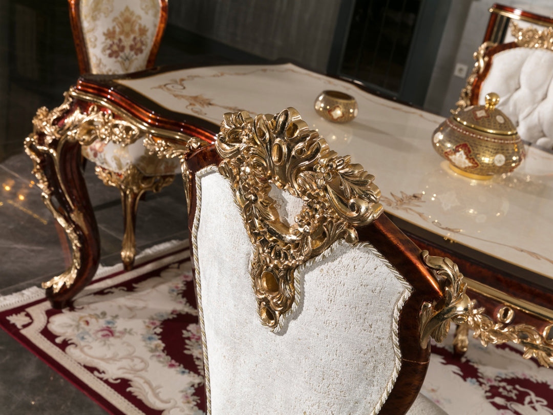 Artisan-Made Royal Wooden Dining Set with Rich Detailing and Classic Finish