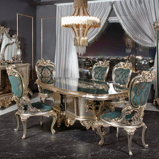 Victorian Style Handcrafted Wooden Dining Table Set – Timeless Elegance