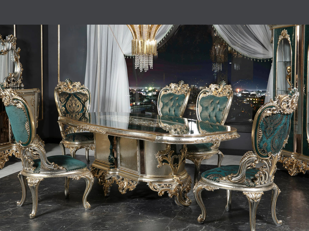 Victorian Style Handcrafted Wooden Dining Table Set – Timeless Elegance