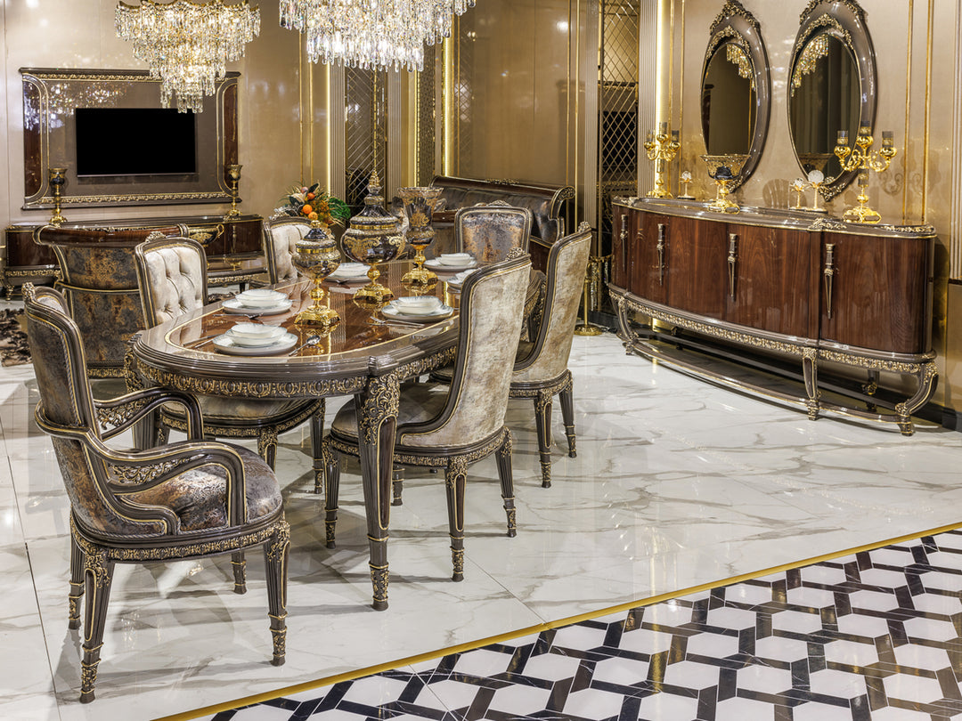 Luxury Hand-Carved Solid Wood Dining Table Set