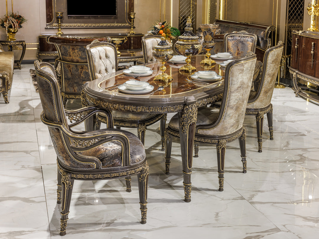Luxury Hand-Carved Solid Wood Dining Table Set