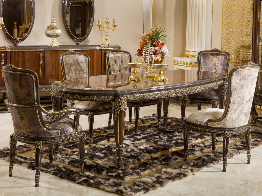 Luxury Hand-Carved Solid Wood Dining Table Set