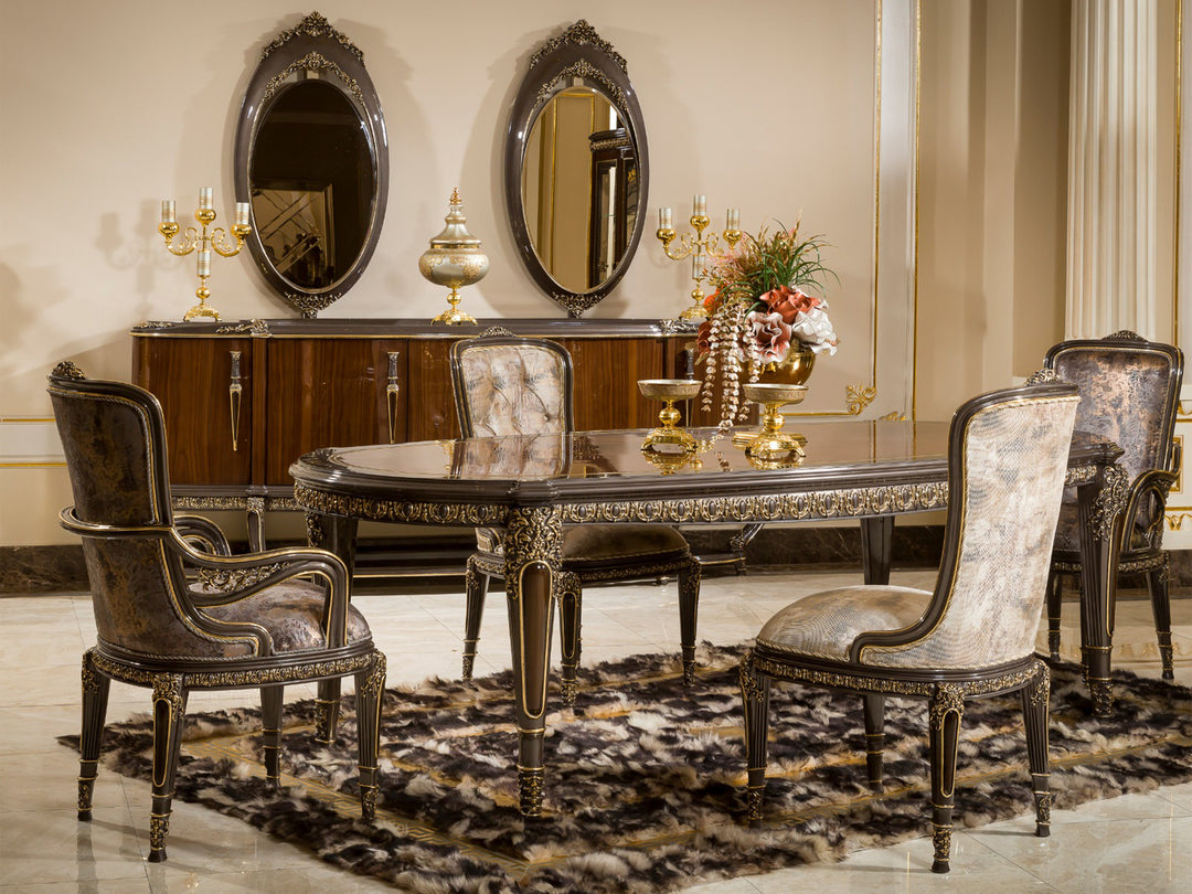 Luxury Hand-Carved Solid Wood Dining Table Set