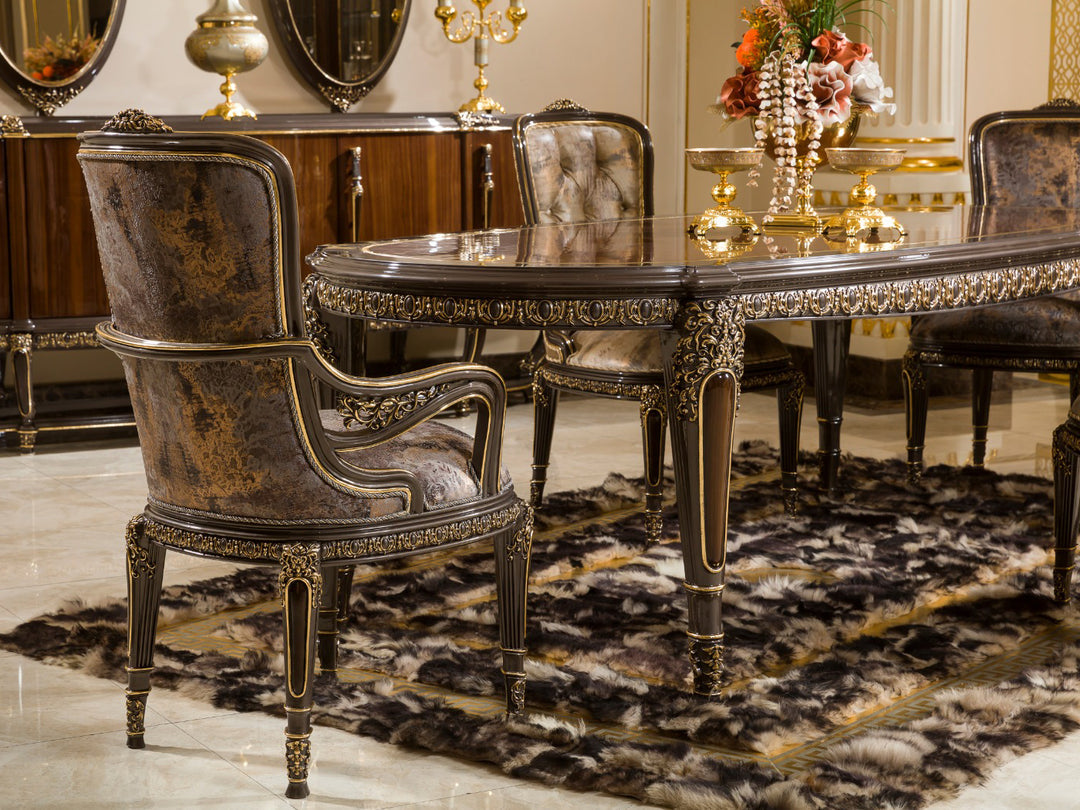 Luxury Hand-Carved Solid Wood Dining Table Set