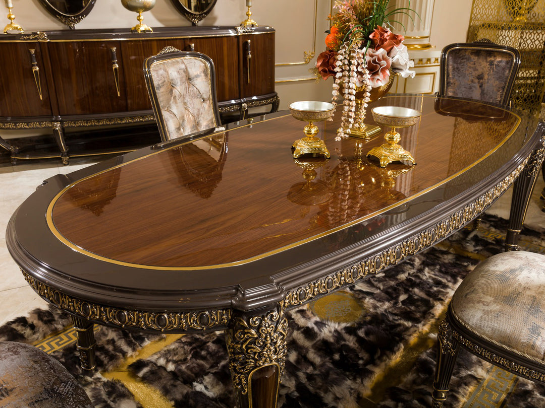 Luxury Hand-Carved Solid Wood Dining Table Set