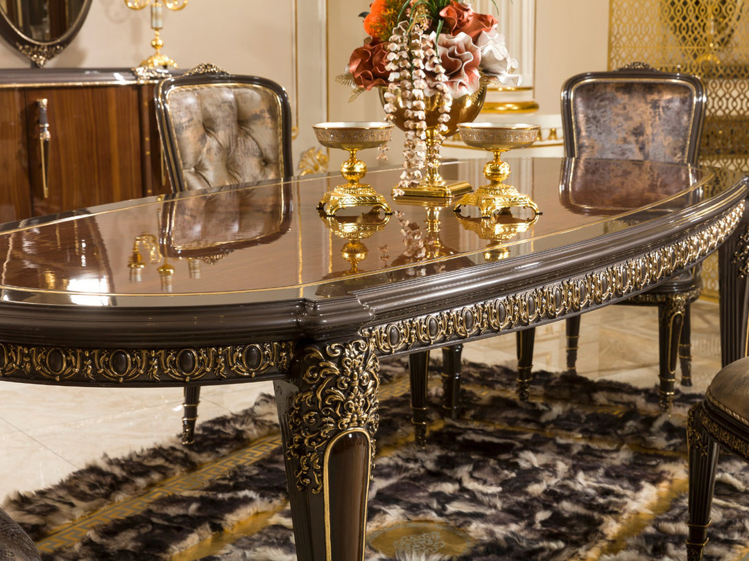 Luxury Hand-Carved Solid Wood Dining Table Set