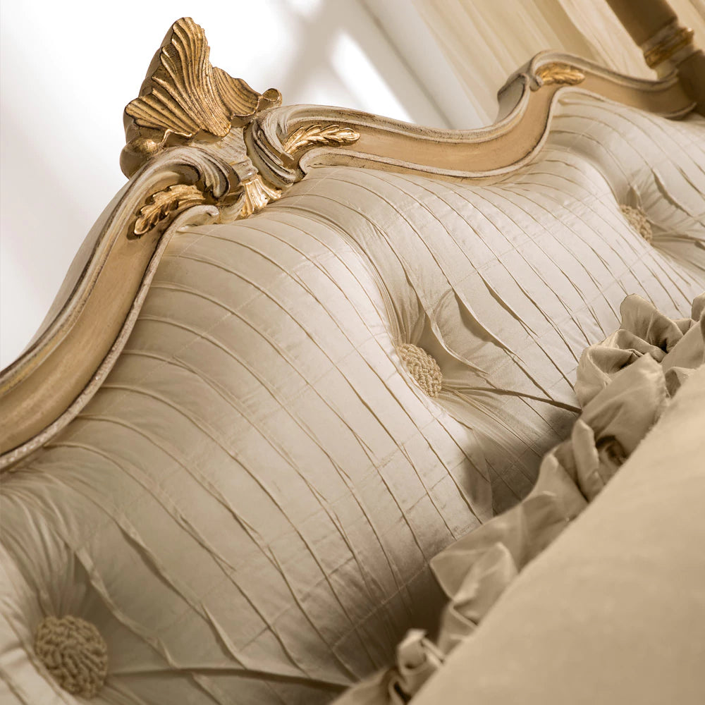 Four Poster Bed | Wooden Bed with Upholstered Headboard