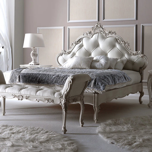 Elegant Royal Carved Bed with Premium Silver Finish