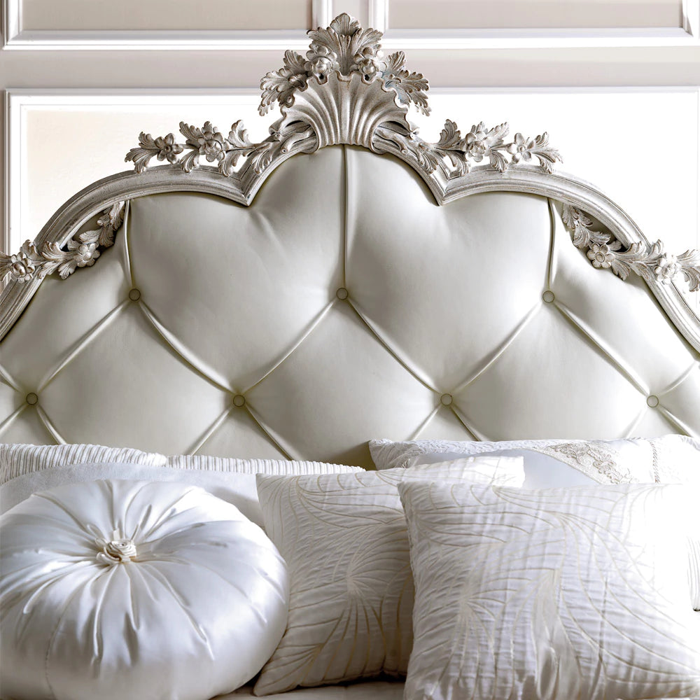 Elegant Royal Carved Bed with Premium Silver Finish