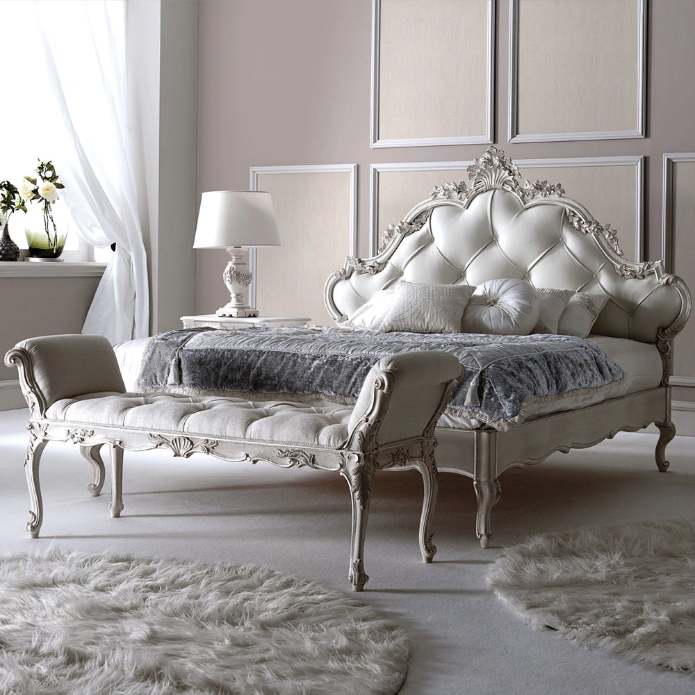 Elegant Royal Carved Bed with Premium Silver Finish