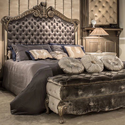Antique Inspired Carved Wooden Bed for Luxury Bedrooms