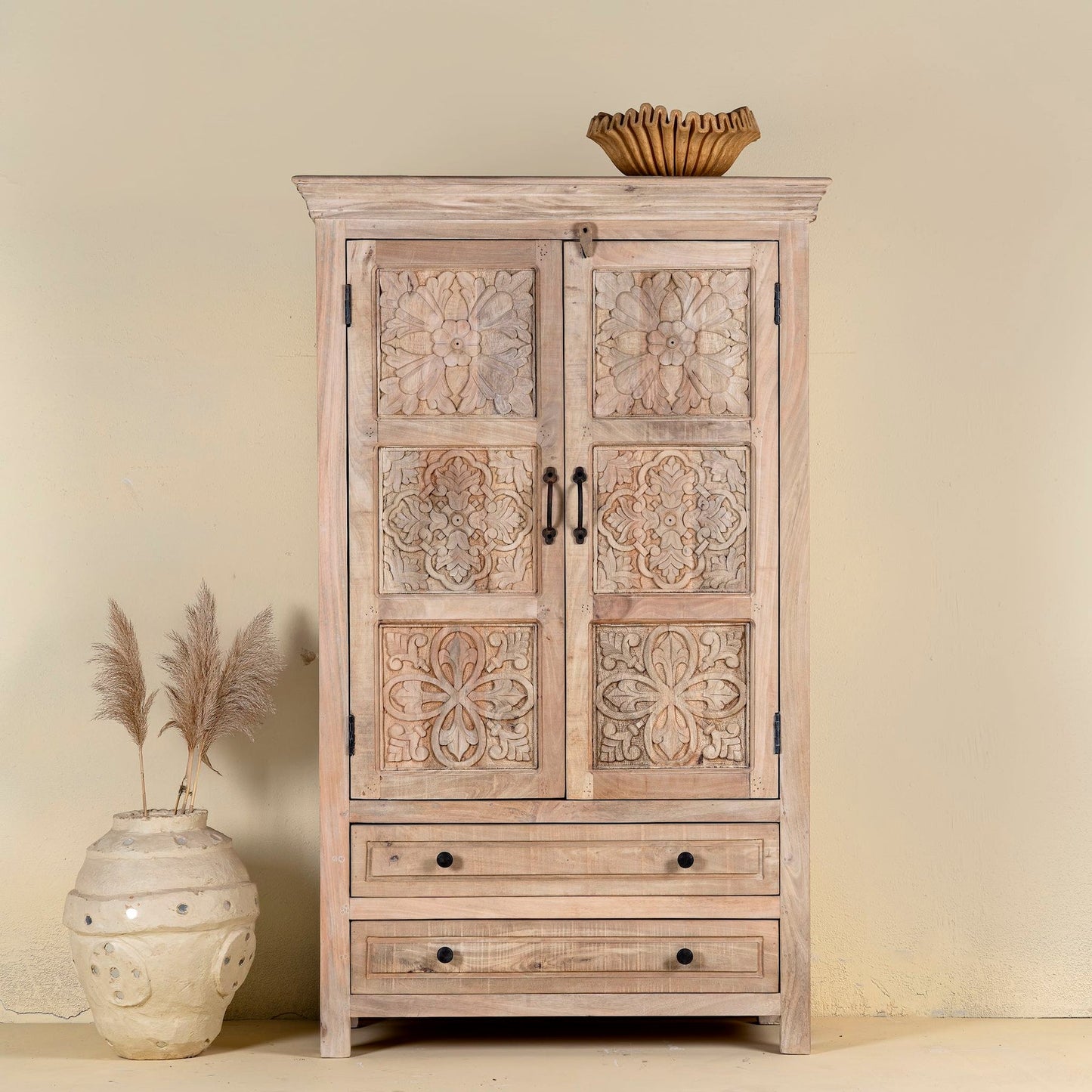 Classic Antique Carved Wooden Storage Cabinet for Interiors