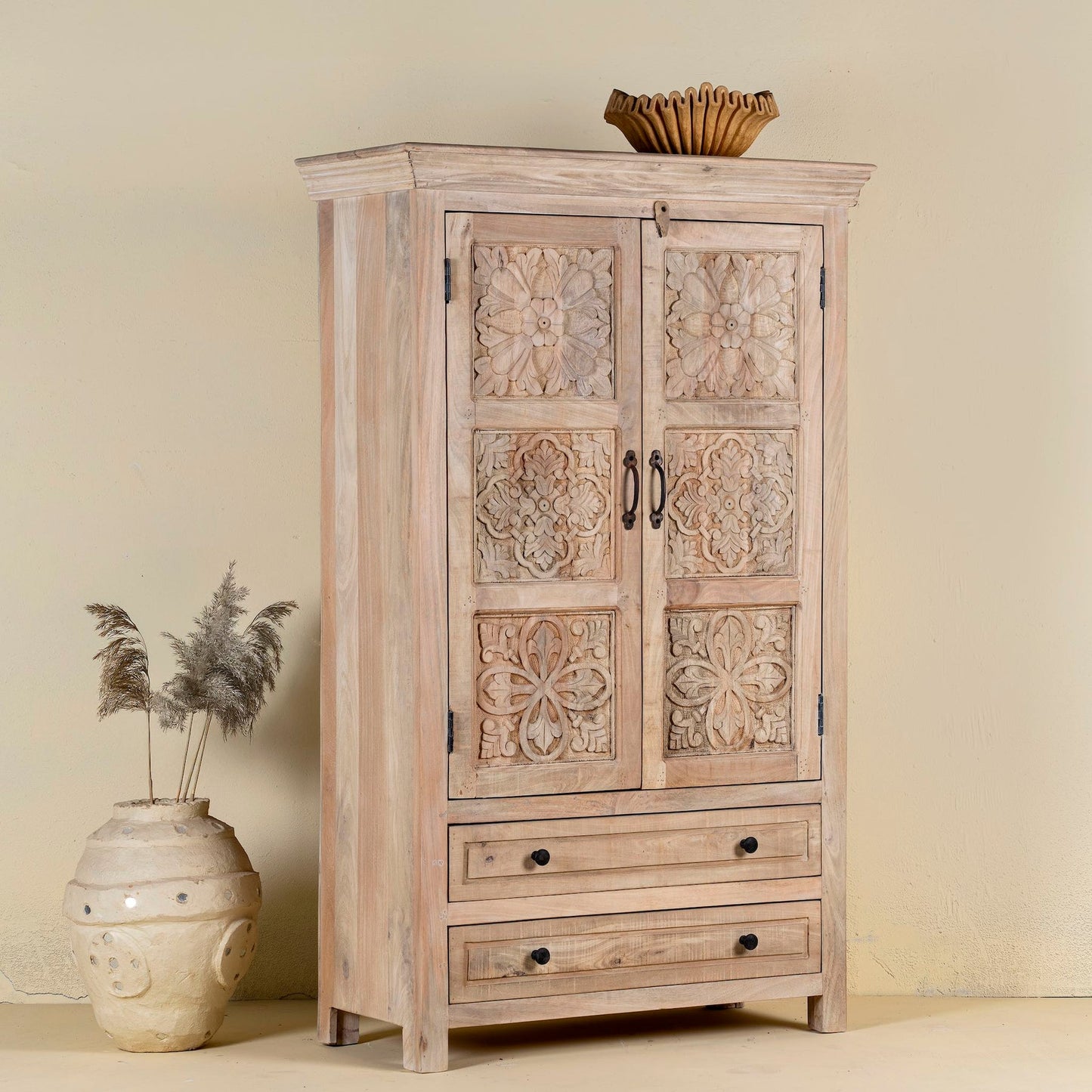Classic Antique Carved Wooden Storage Cabinet for Interiors