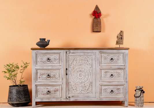 Premium Carved Wooden Storage Cabinet with Decorative Details