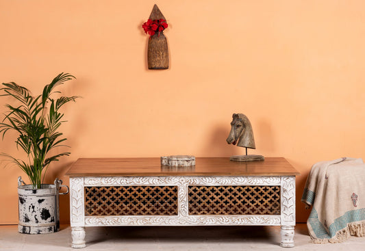 Premium Wooden Coffee Table with Antique Carved Design