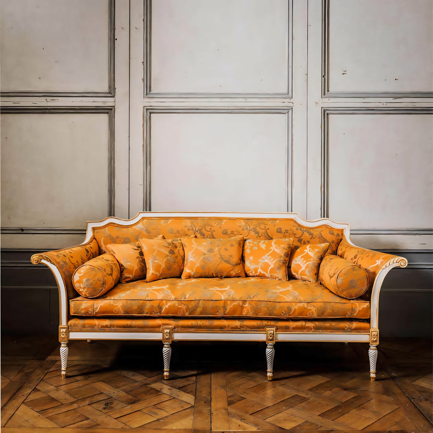Royal Style 3-Seater Carved Sofa with Ornate Wooden Detailing