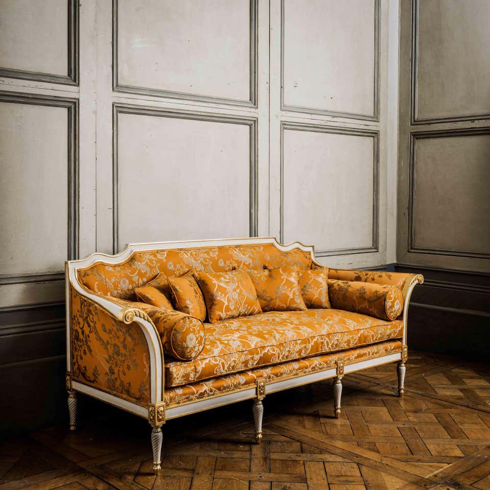 Royal Style 3-Seater Carved Sofa with Ornate Wooden Detailing