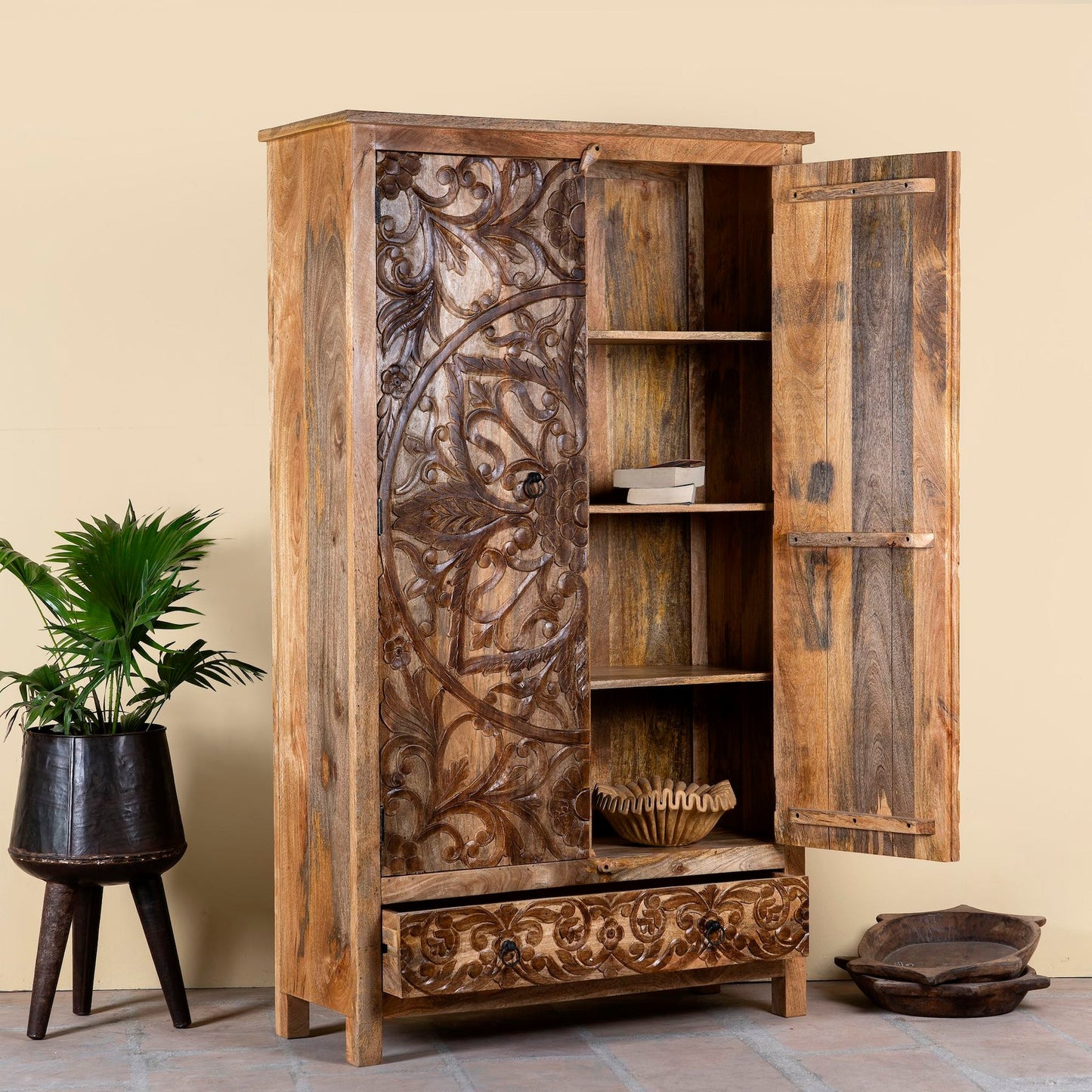 Elegant Carved Wooden Cabinet with Antique Craftsmanship