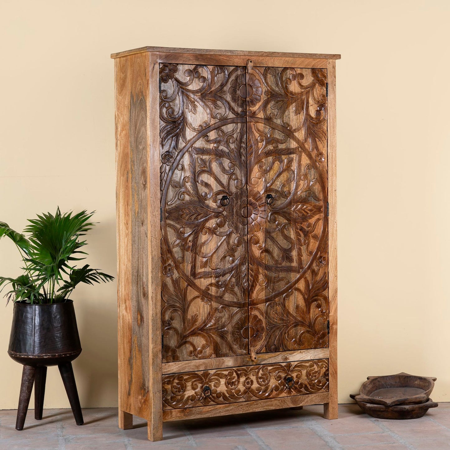 Elegant Carved Wooden Cabinet with Antique Craftsmanship