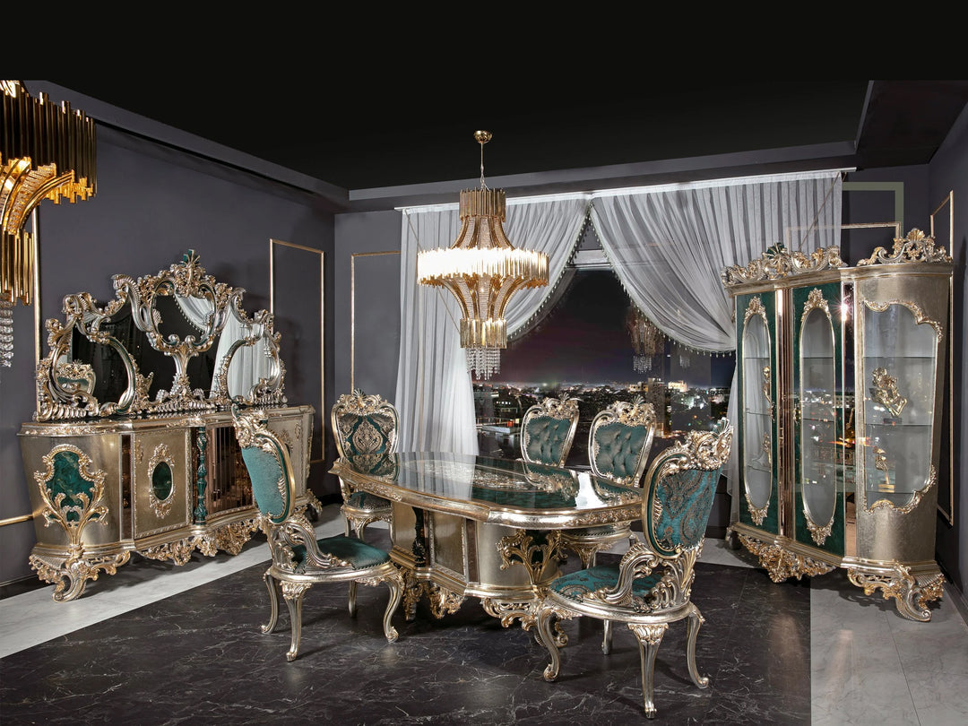 Victorian Style Handcrafted Wooden Dining Table Set – Timeless Elegance