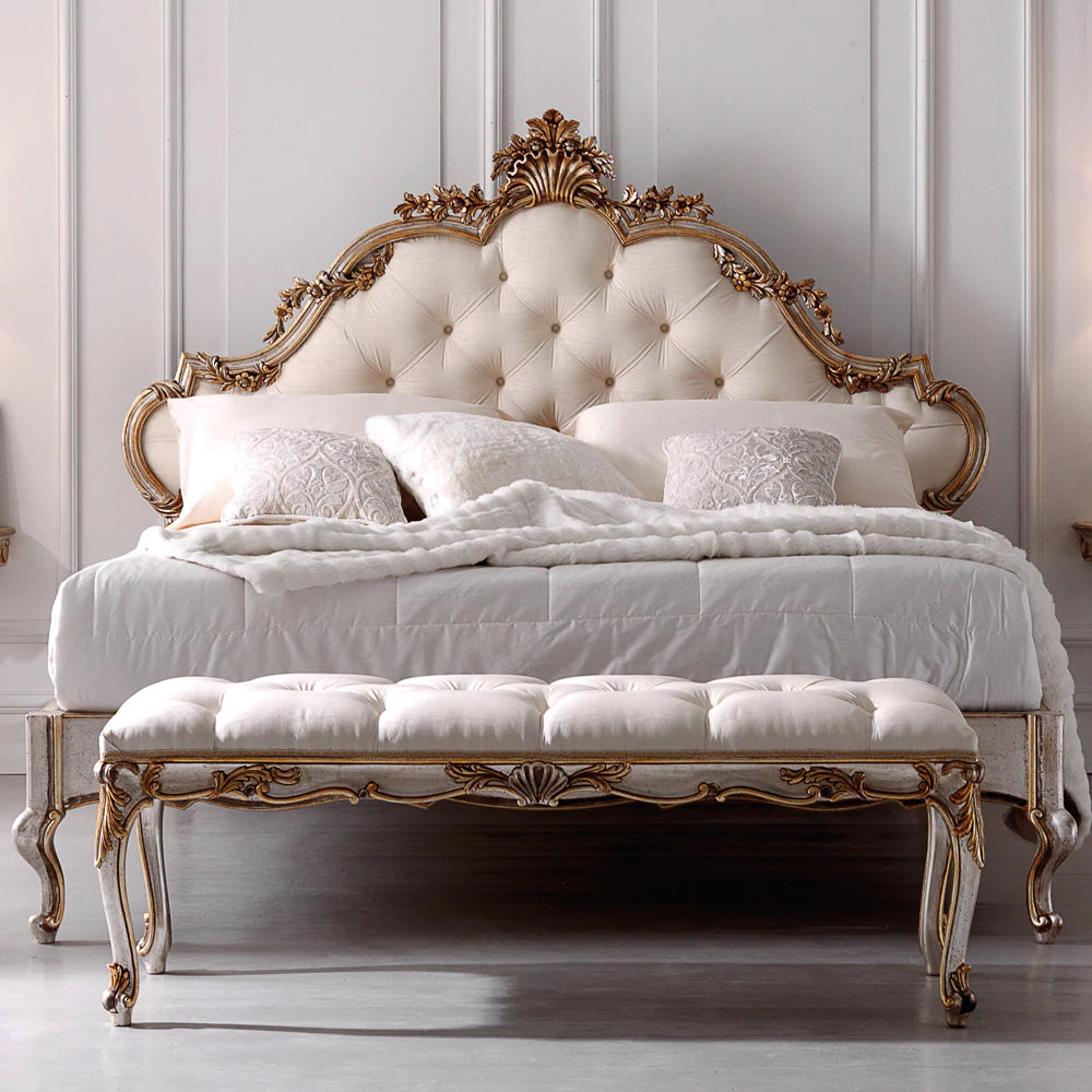 Royal Inspired Carved Bed with Handcrafted Woodwork