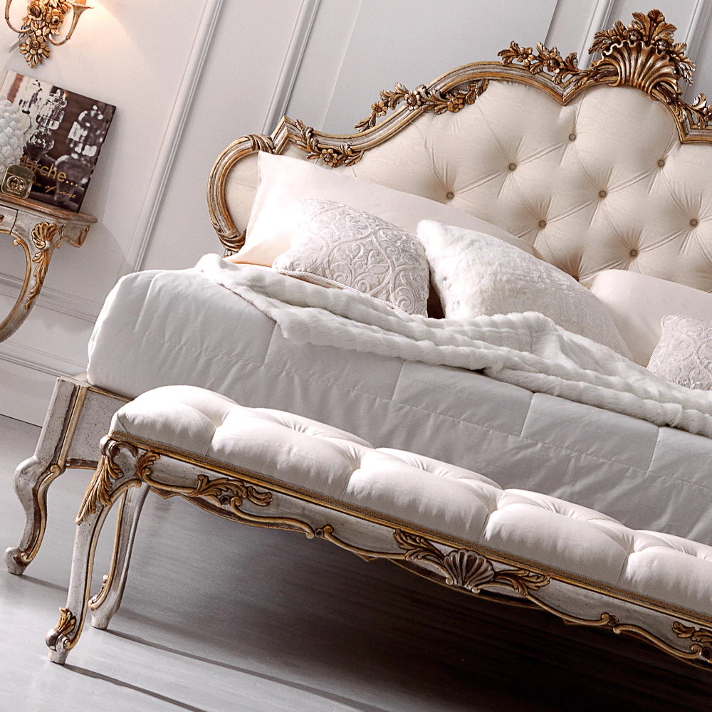 Royal Inspired Carved Bed with Handcrafted Woodwork