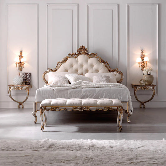 Royal Inspired Carved Bed with Handcrafted Woodwork