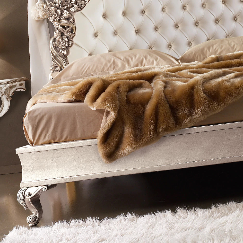 Elegant Antique Carved Bed with Upholstered Comfort