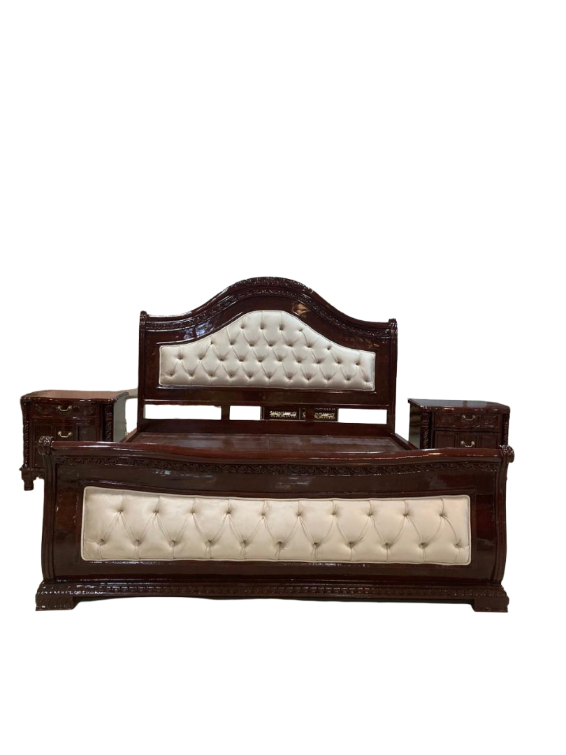 Premium Solid Wood Carved Bed for Bedroom Décor