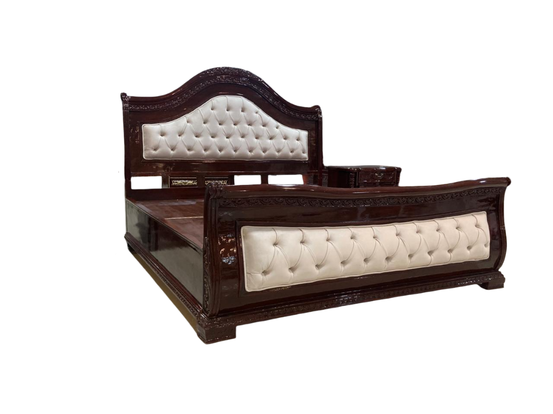 Premium Solid Wood Carved Bed for Bedroom Décor