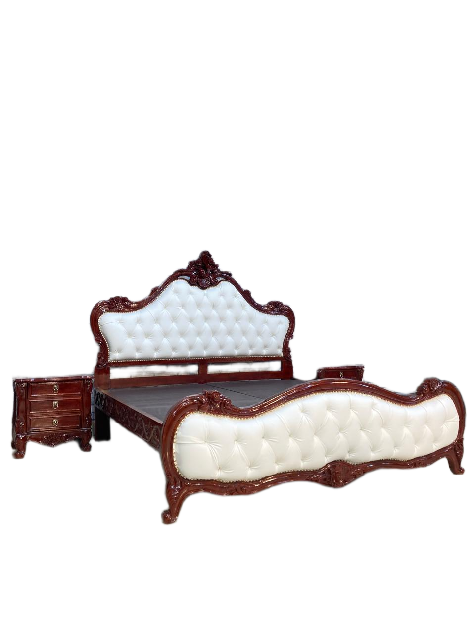 Traditional Hand-Carved Bed with Ornate Detailing