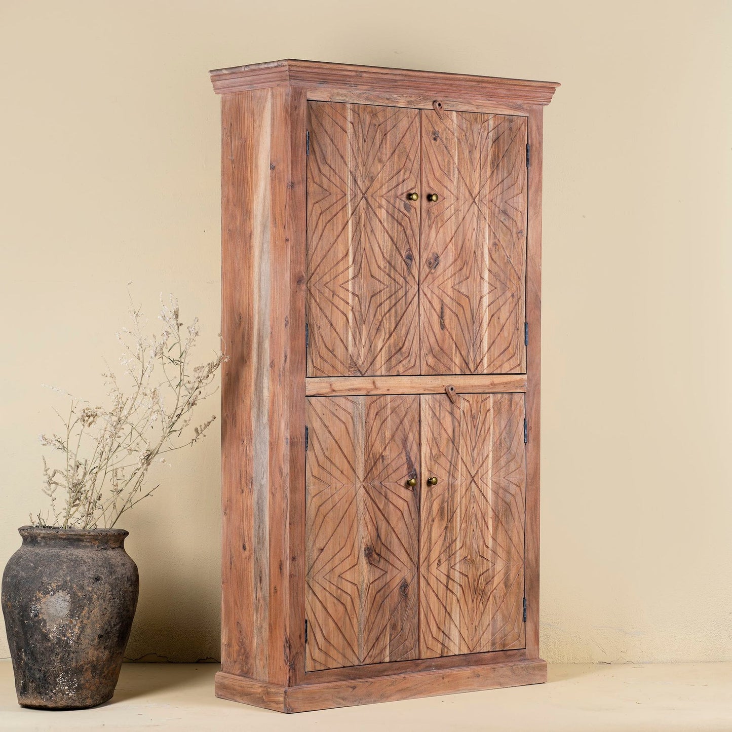 Classic Wooden Storage Cabinet with Carved or Minimal Design