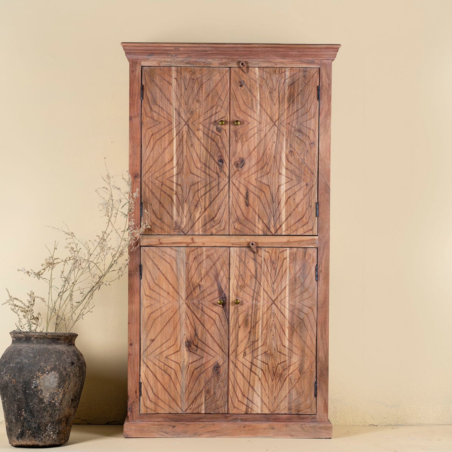Classic Wooden Storage Cabinet with Carved or Minimal Design
