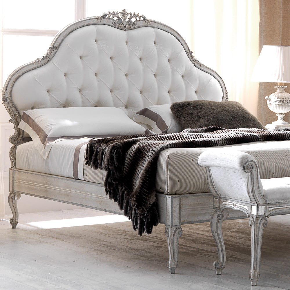 Royal Style Wooden Carved Bed with Upholstered Panel