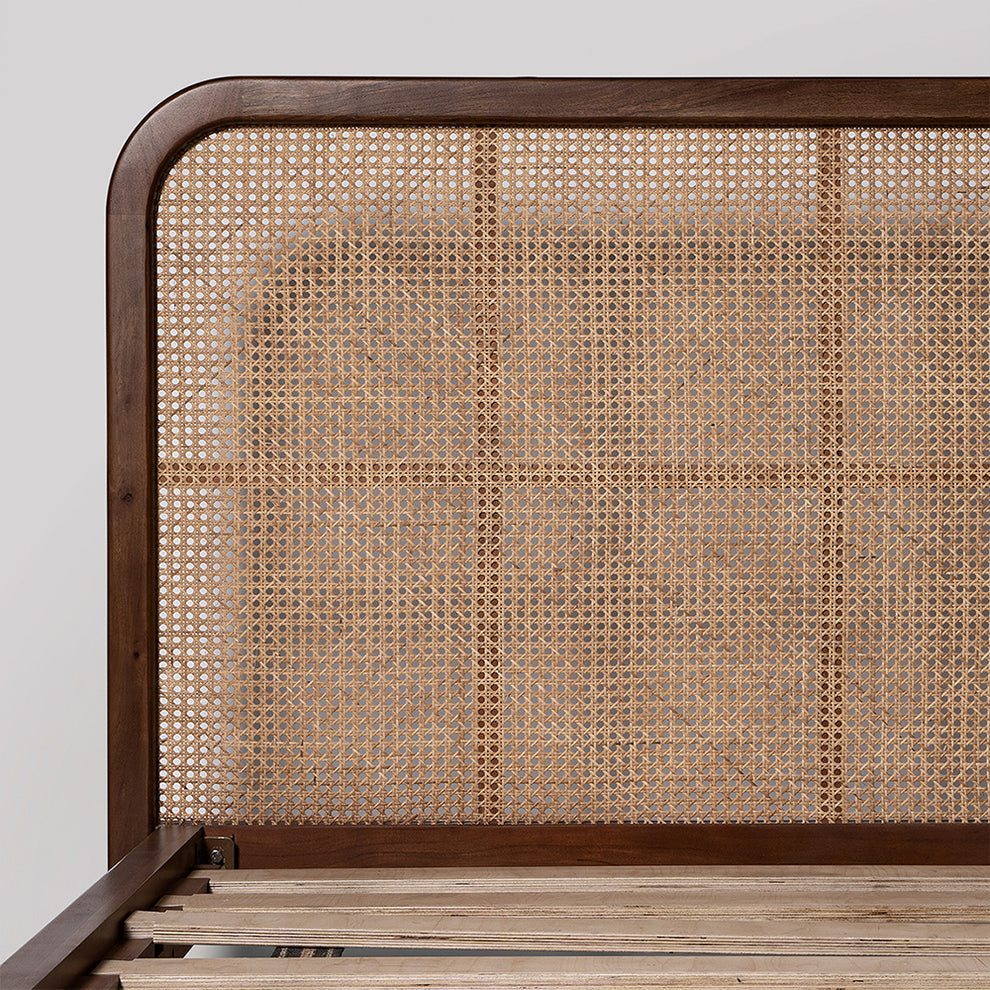 Coastal Style Wooden Rattan Bed with Sleek Design