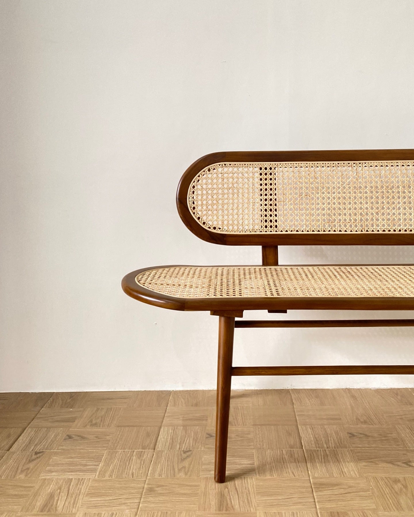 Solid Wood Rattan Bench – Modern Natural Seating