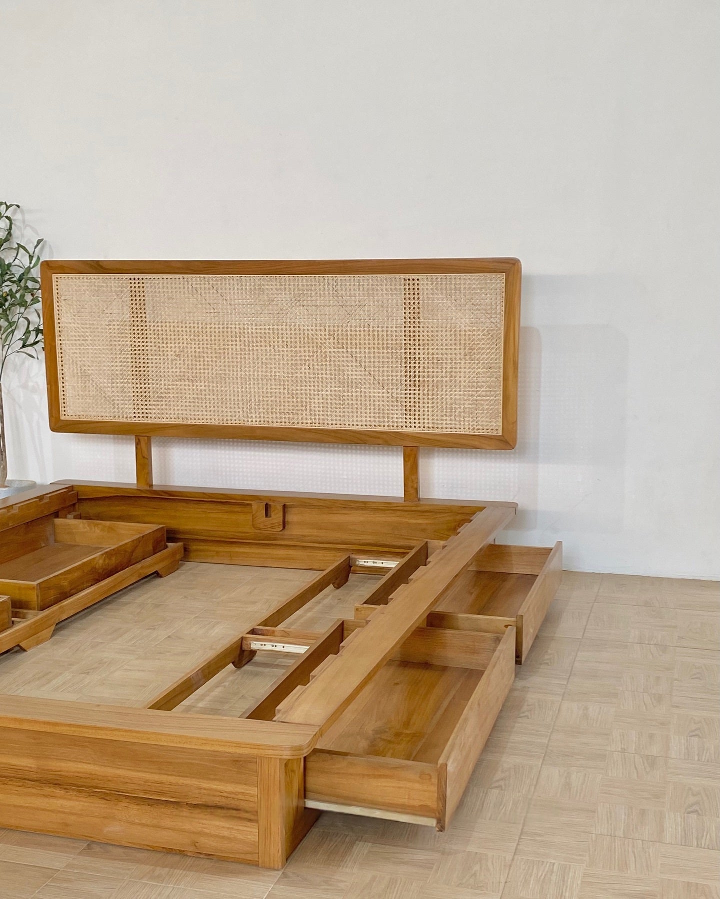 Wooden Rattan Bed – Timeless Bohemian Charm