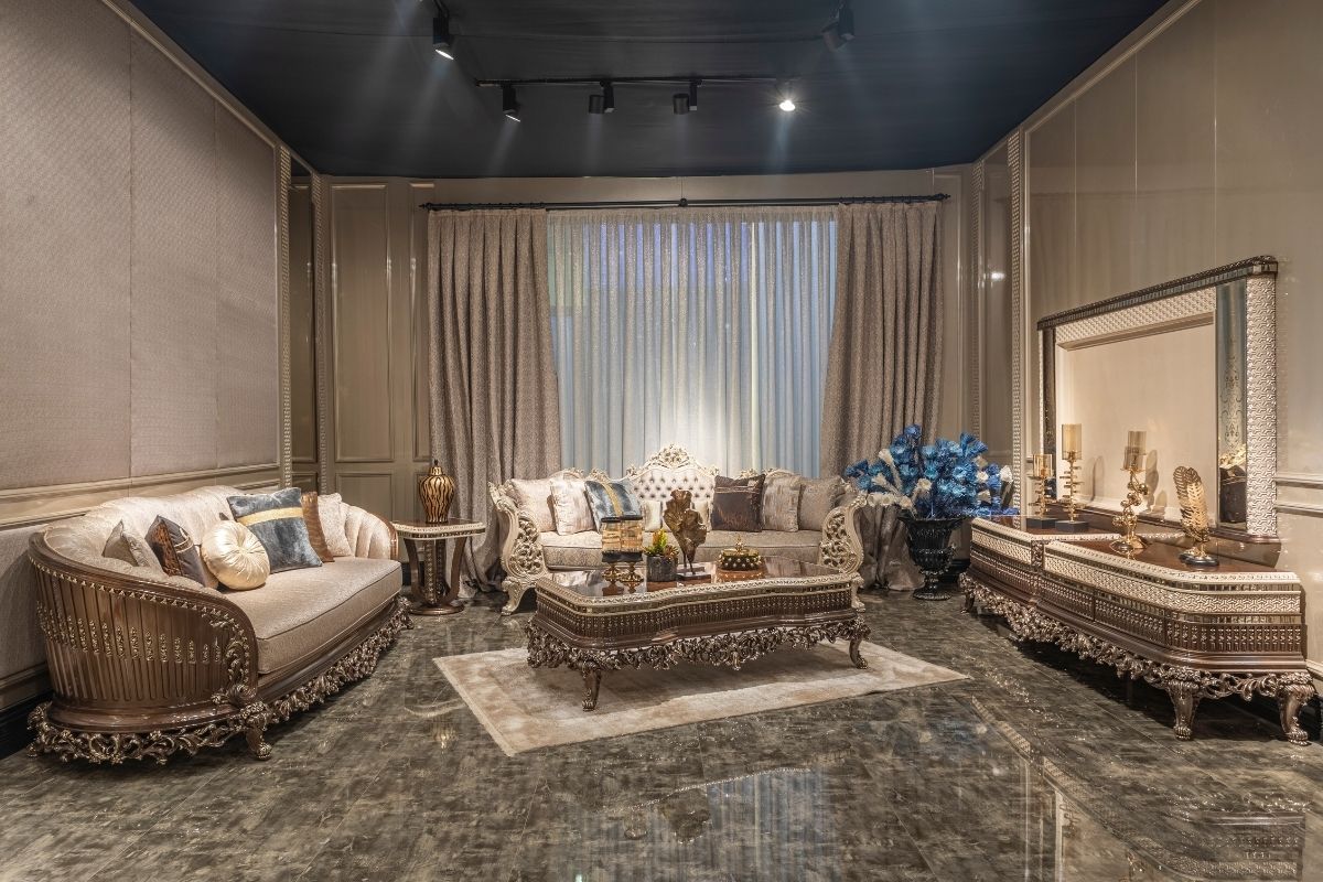 Luxury Sofa Set with Classic Wooden Carved Detailing