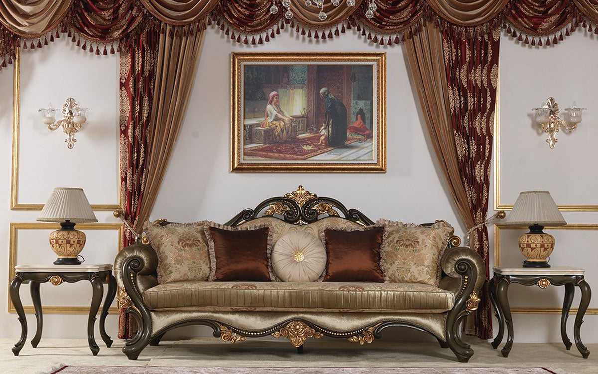 Luxury Wooden Sofa Set with Hand-Carved Detailing
