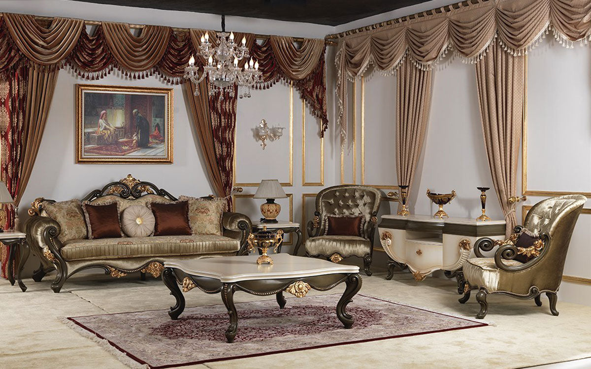 Luxury Wooden Sofa Set with Hand-Carved Detailing