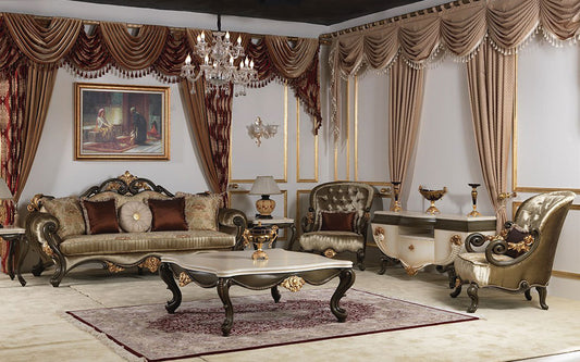 Luxury Wooden Sofa Set with Hand-Carved Detailing