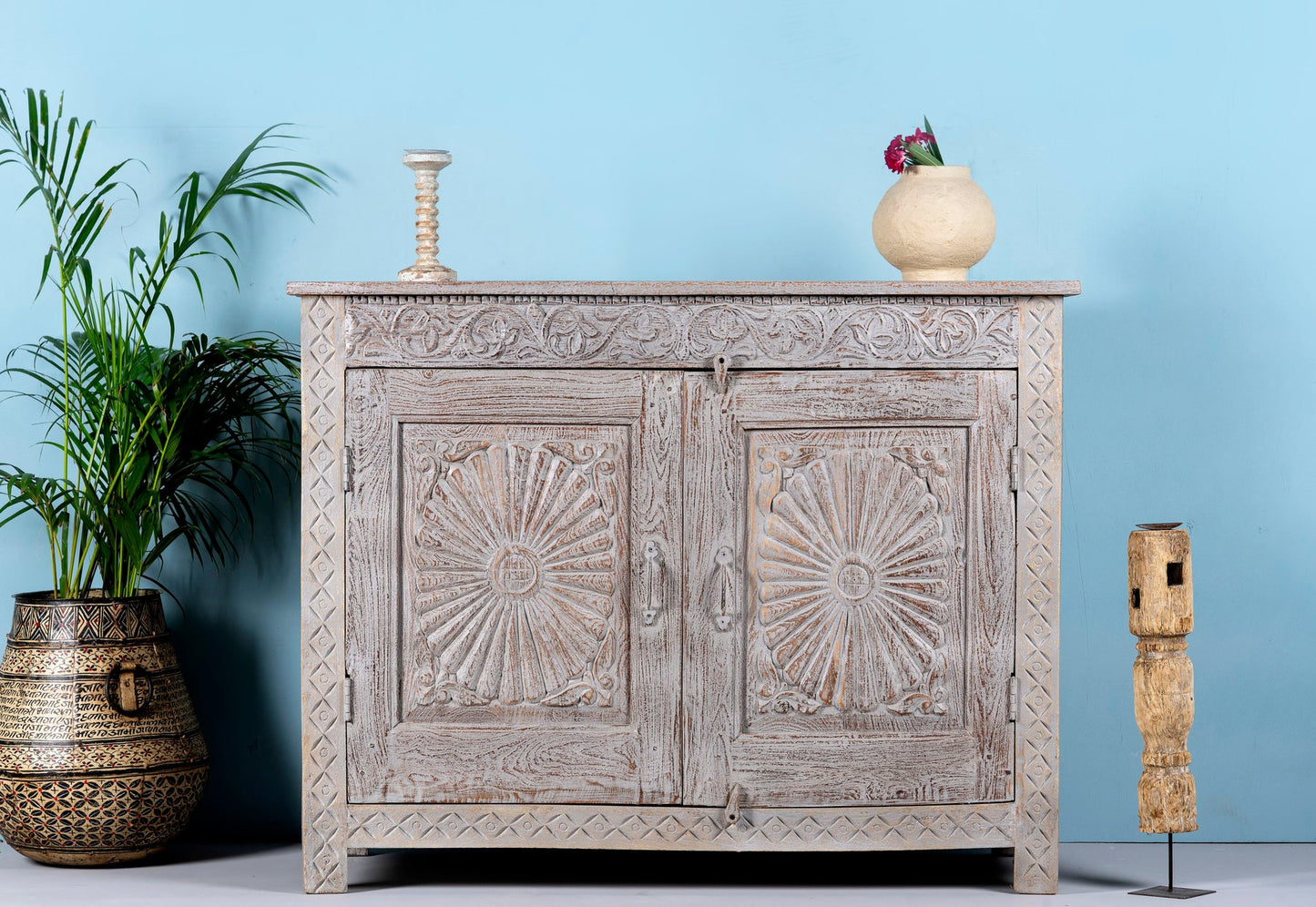 Luxury Carved Storage Cabinet with Intricate Wooden Detailing
