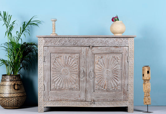 Luxury Carved Storage Cabinet with Intricate Wooden Detailing