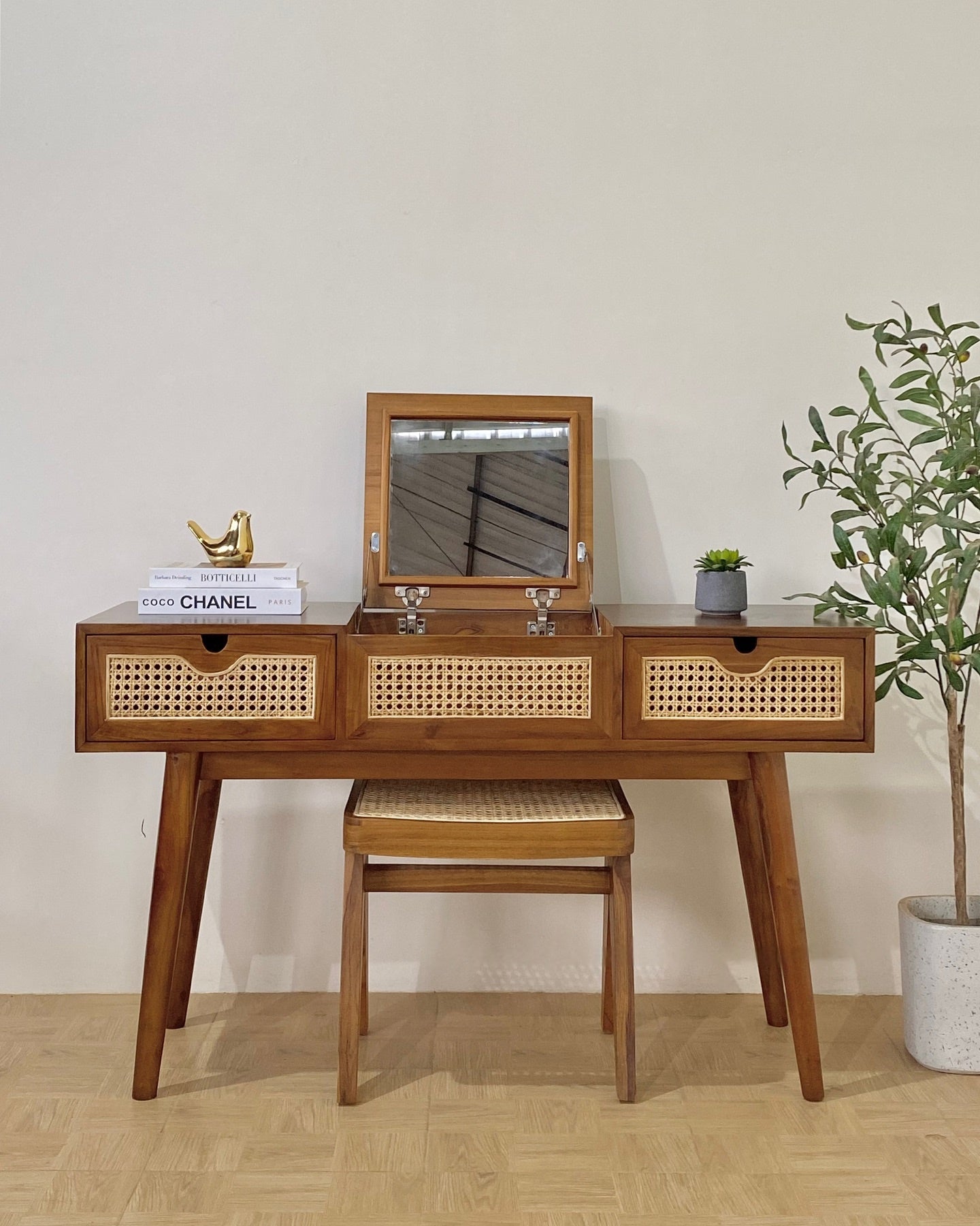 Wooden Dressing Unit with Mirror & Storage | Handcrafted Vanity Table