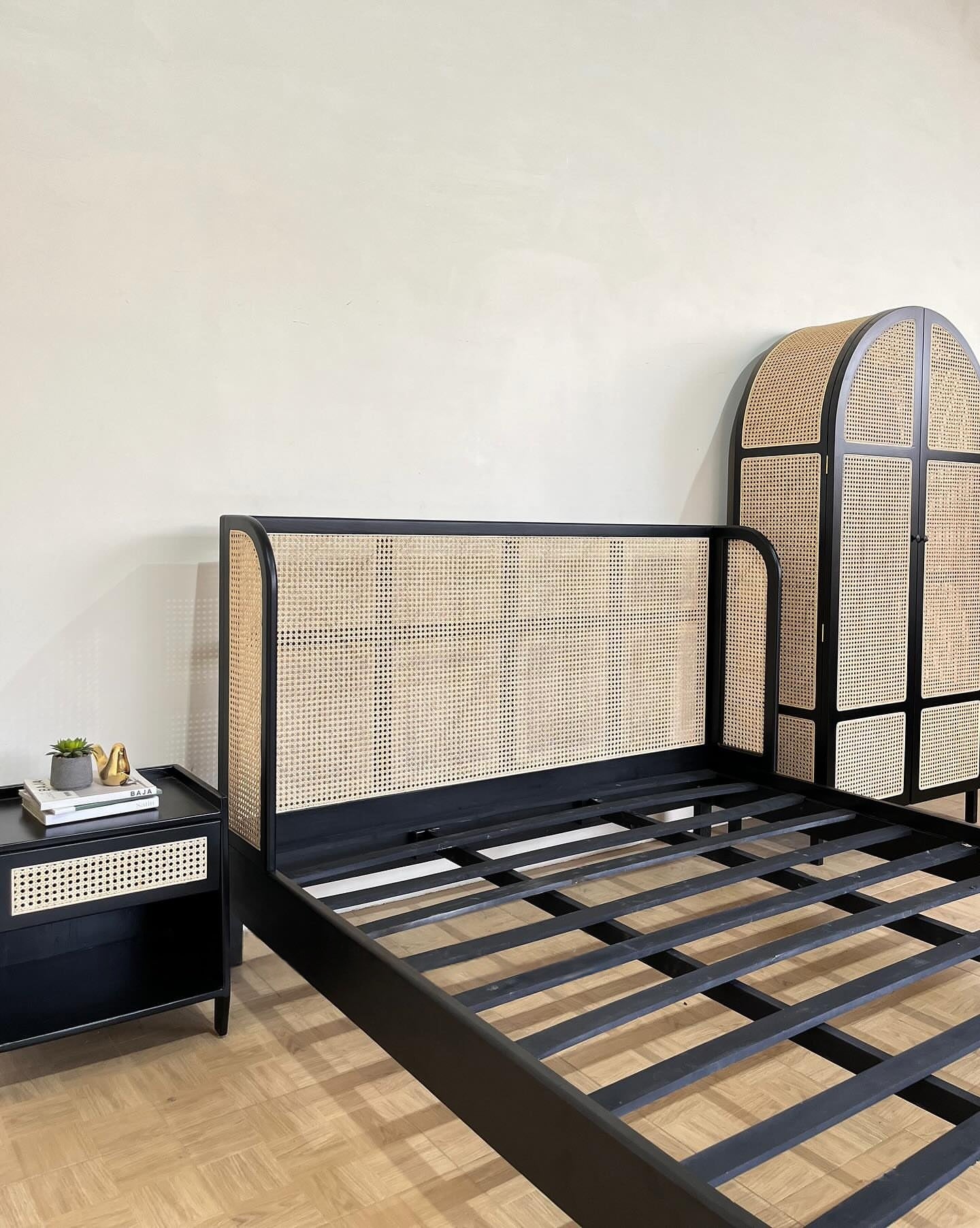 Premium Solid Wood Bed with Rattan Detailing