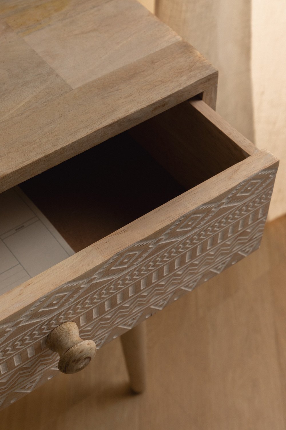 Designer Carved Wooden Bedside Table with Antique Finish